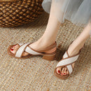 Nápoles Sandália De Salto Quadrado de Couro