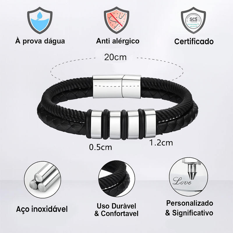Pulseira Masculina de couro Personalizável | Oferta Especial 50% OFF + Frete Grátis!