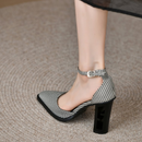 Moscou Sapato Feminino Scarpin Salto Alto Bico Fino Quadriculado