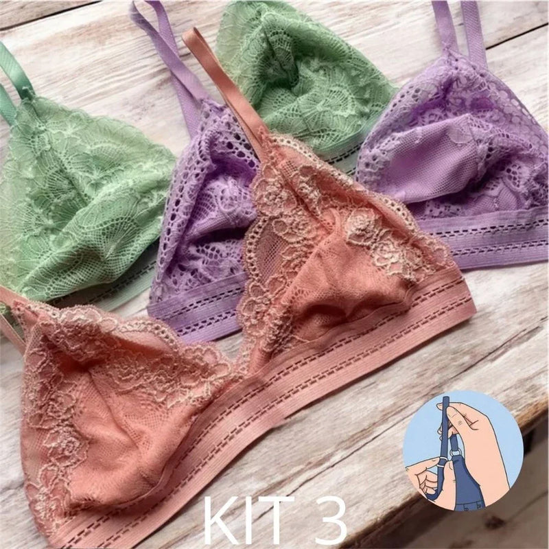 Kit 3 Sutiã De Renda Sem Bojo